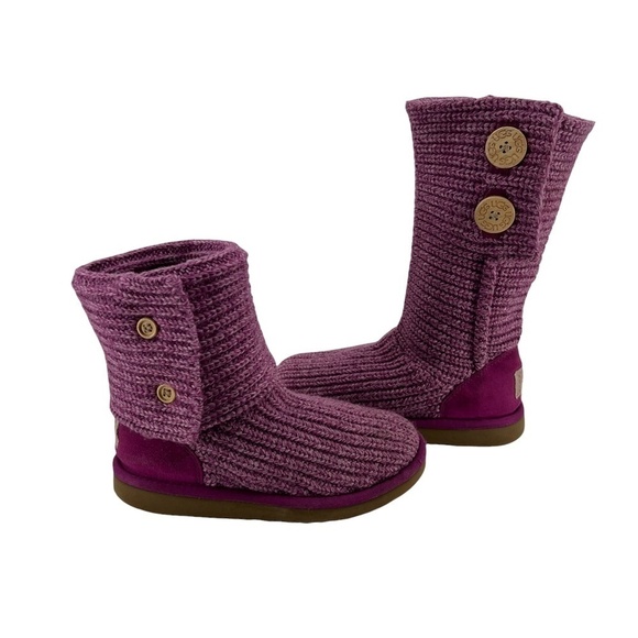 UGG Purple Cardy Sweater Knit Button Boots Size 3 Girl’s - Picture 1 of 11